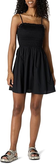 Women's Regular-Fit Cotton Sateen Smocked Bodice Short Dress