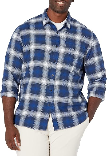 Men's Slim-Fit Flannel Shirt, Long Sleeve Button Down Plaid